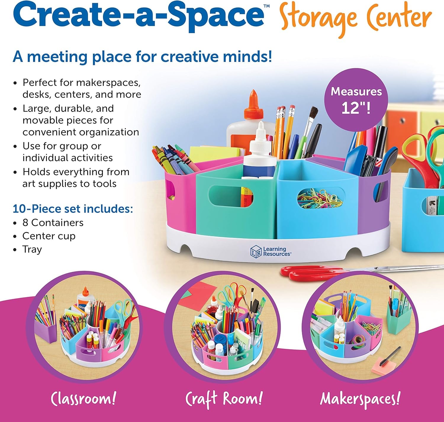 Create-A-Space Storage Center, 10 Piece Set - Desk Organizer for Kids, Art Organizer for Kids, Crayon Organizer, Homeschool Organizers and Storage